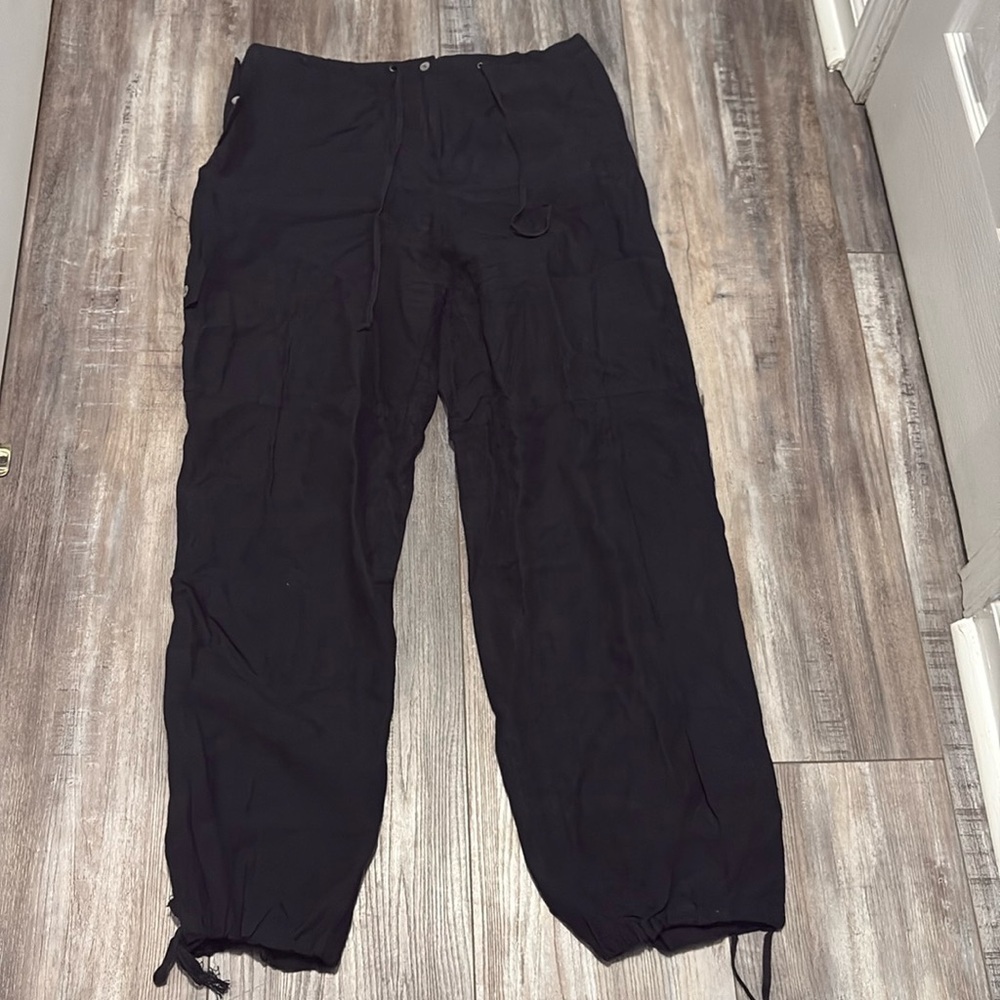 Sundance Cargo Utility Black Linen Pants size 10